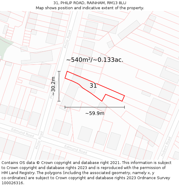 31, PHILIP ROAD, RAINHAM, RM13 8LU: Plot and title map