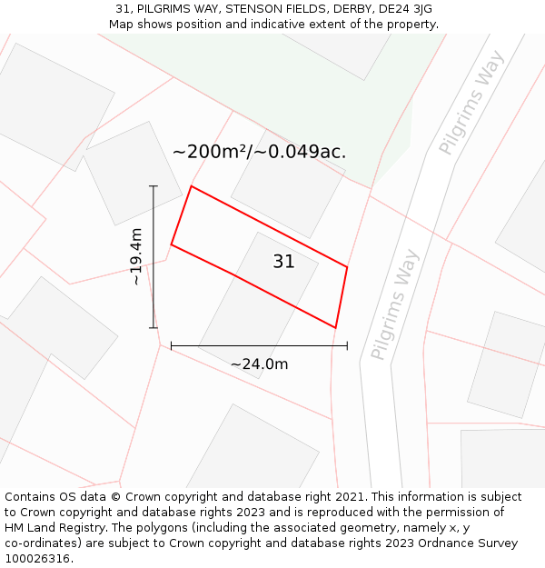 31, PILGRIMS WAY, STENSON FIELDS, DERBY, DE24 3JG: Plot and title map