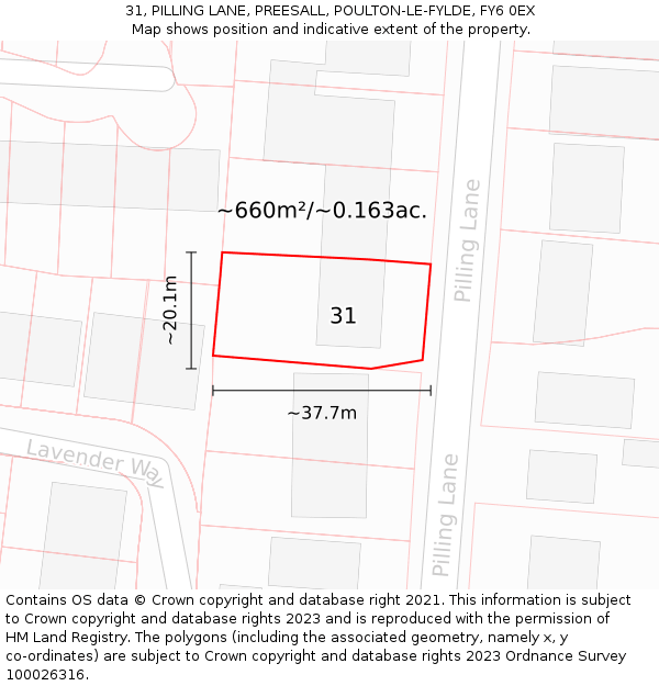 31, PILLING LANE, PREESALL, POULTON-LE-FYLDE, FY6 0EX: Plot and title map