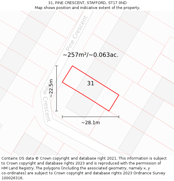 31, PINE CRESCENT, STAFFORD, ST17 0ND: Plot and title map
