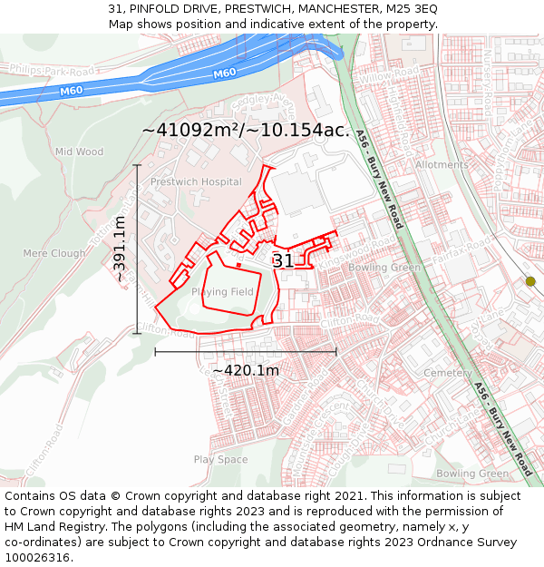 31, PINFOLD DRIVE, PRESTWICH, MANCHESTER, M25 3EQ: Plot and title map