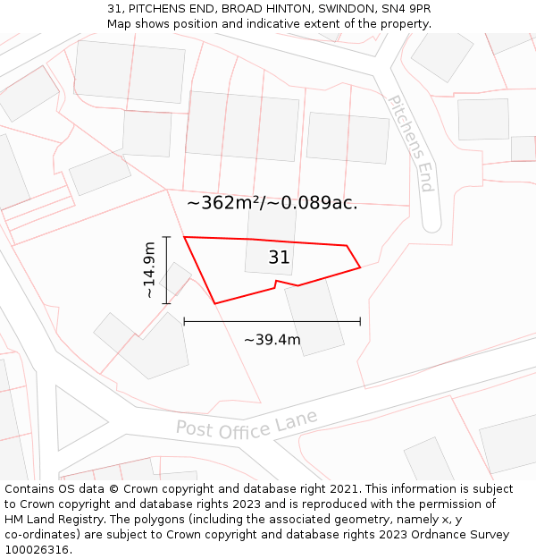 31, PITCHENS END, BROAD HINTON, SWINDON, SN4 9PR: Plot and title map