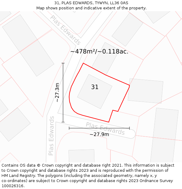 31, PLAS EDWARDS, TYWYN, LL36 0AS: Plot and title map