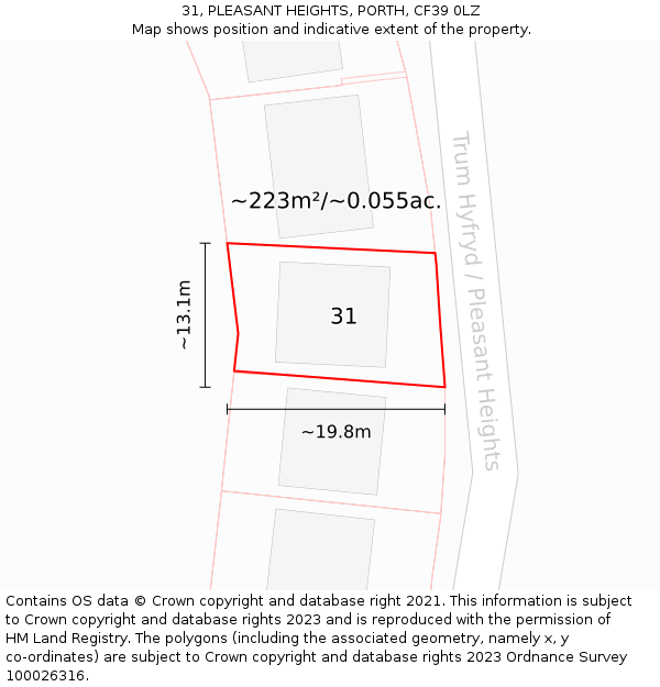 31, PLEASANT HEIGHTS, PORTH, CF39 0LZ: Plot and title map