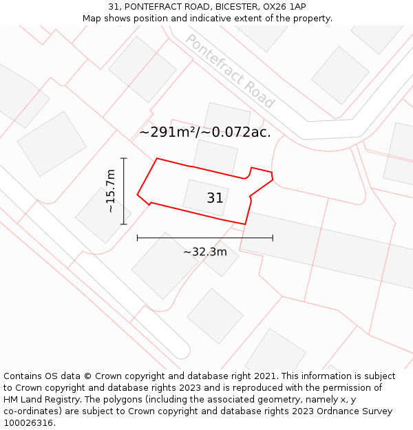 31, PONTEFRACT ROAD, BICESTER, OX26 1AP: Plot and title map