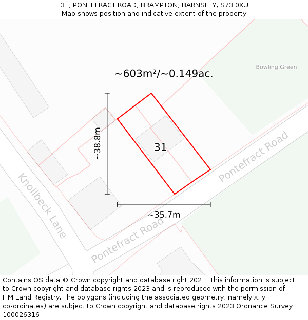 31, PONTEFRACT ROAD, BRAMPTON, BARNSLEY, S73 0XU: Plot and title map