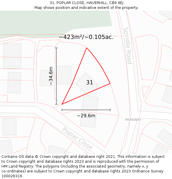 31, POPLAR CLOSE, HAVERHILL, CB9 9EJ: Plot and title map