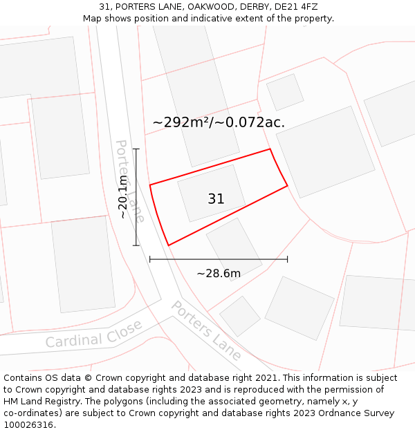 31, PORTERS LANE, OAKWOOD, DERBY, DE21 4FZ: Plot and title map