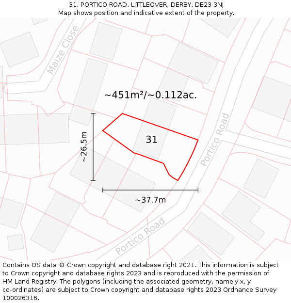 31, PORTICO ROAD, LITTLEOVER, DERBY, DE23 3NJ: Plot and title map