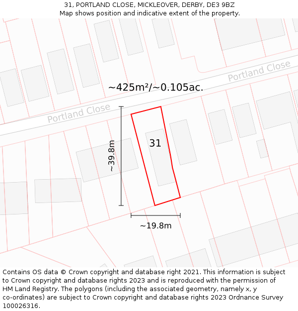 31, PORTLAND CLOSE, MICKLEOVER, DERBY, DE3 9BZ: Plot and title map