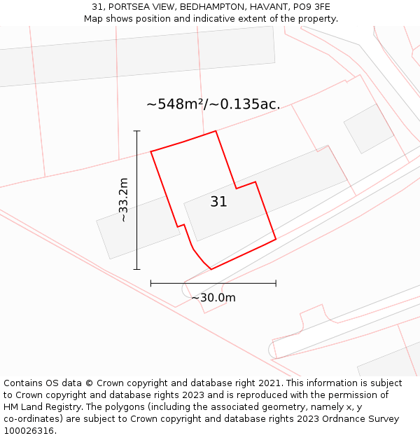 31, PORTSEA VIEW, BEDHAMPTON, HAVANT, PO9 3FE: Plot and title map