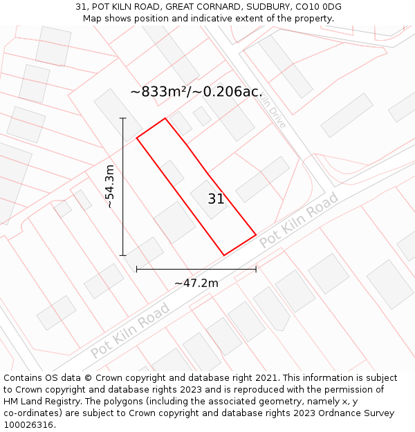 31, POT KILN ROAD, GREAT CORNARD, SUDBURY, CO10 0DG: Plot and title map