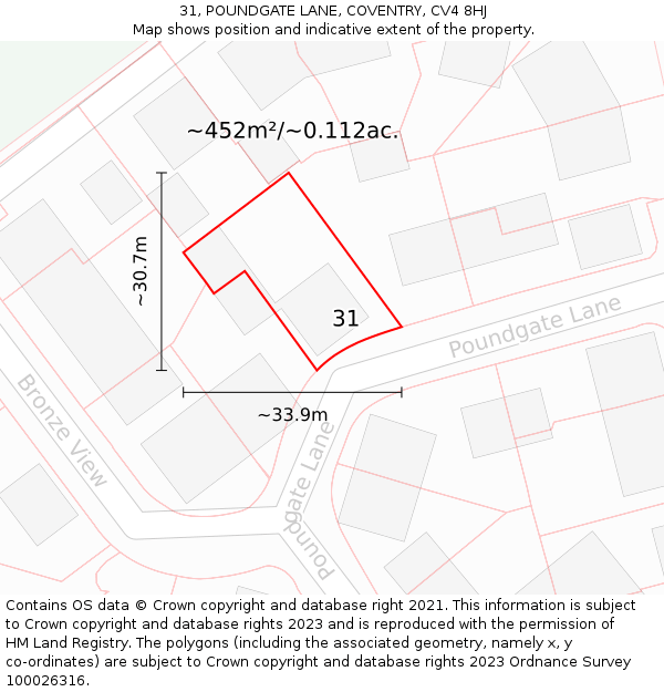 31, POUNDGATE LANE, COVENTRY, CV4 8HJ: Plot and title map