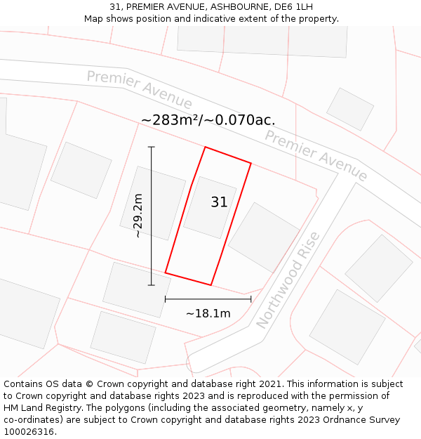 31, PREMIER AVENUE, ASHBOURNE, DE6 1LH: Plot and title map