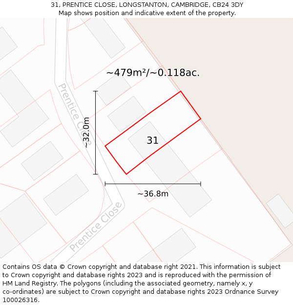 31, PRENTICE CLOSE, LONGSTANTON, CAMBRIDGE, CB24 3DY: Plot and title map