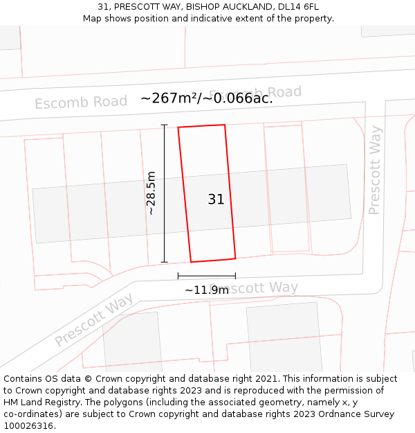 31, PRESCOTT WAY, BISHOP AUCKLAND, DL14 6FL: Plot and title map
