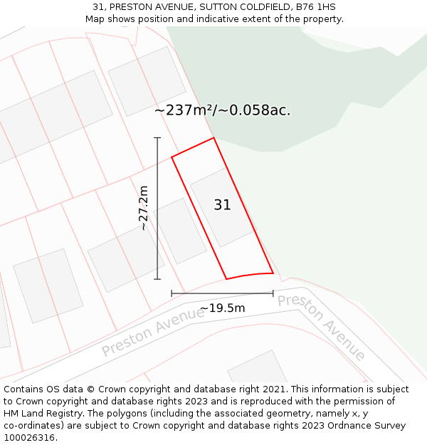 31, PRESTON AVENUE, SUTTON COLDFIELD, B76 1HS: Plot and title map
