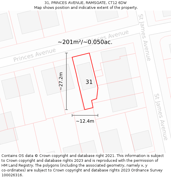 31, PRINCES AVENUE, RAMSGATE, CT12 6DW: Plot and title map