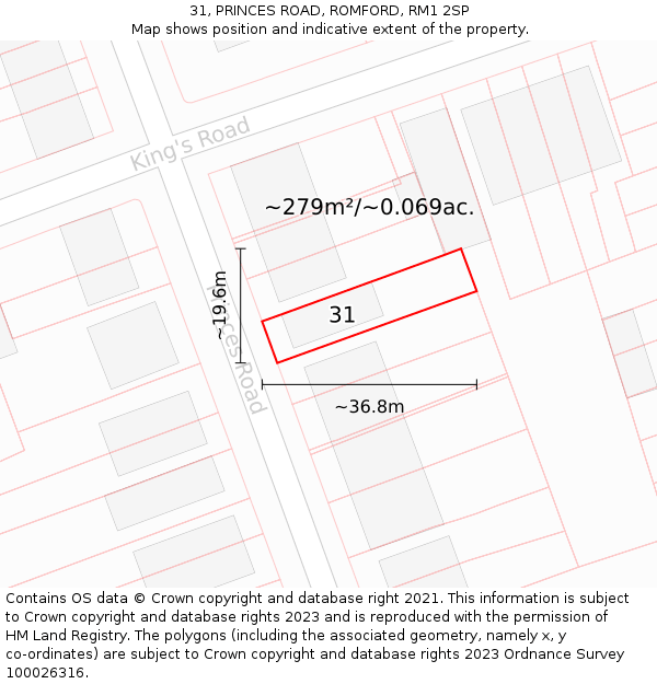 31, PRINCES ROAD, ROMFORD, RM1 2SP: Plot and title map