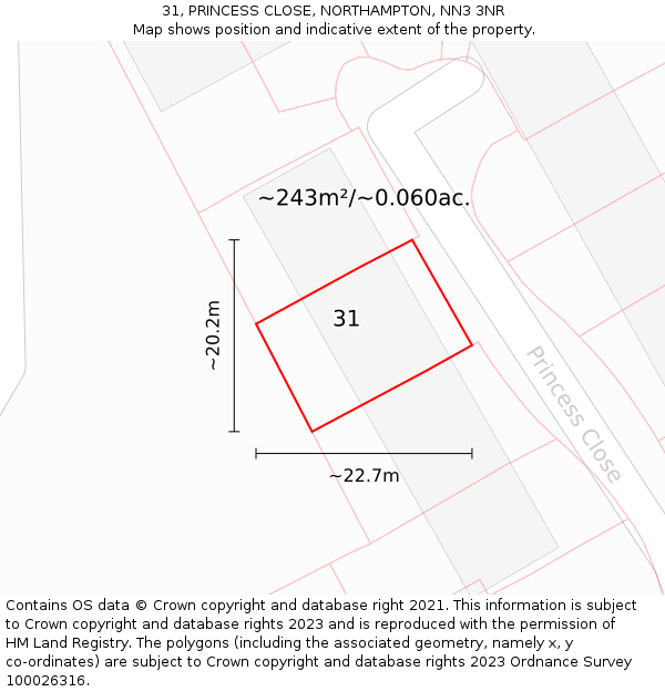 31, PRINCESS CLOSE, NORTHAMPTON, NN3 3NR: Plot and title map