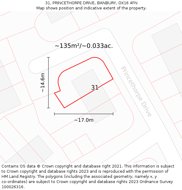 31, PRINCETHORPE DRIVE, BANBURY, OX16 4FN: Plot and title map