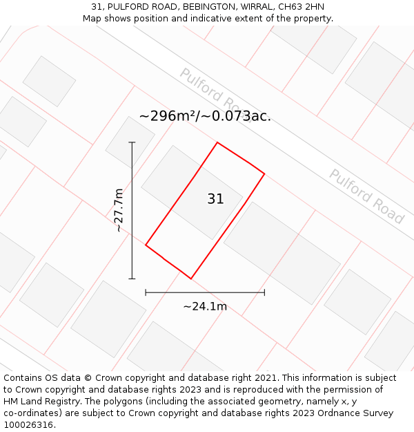 31, PULFORD ROAD, BEBINGTON, WIRRAL, CH63 2HN: Plot and title map
