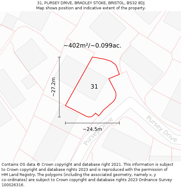 31, PURSEY DRIVE, BRADLEY STOKE, BRISTOL, BS32 8DJ: Plot and title map