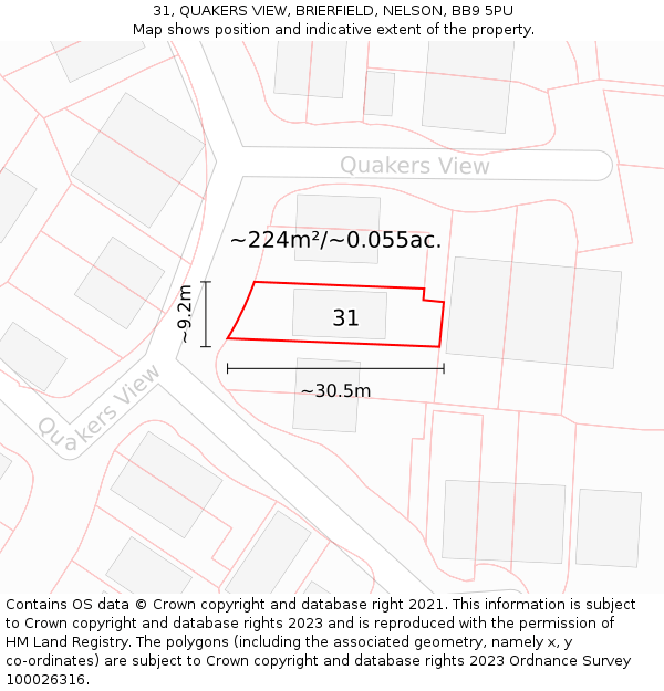 31, QUAKERS VIEW, BRIERFIELD, NELSON, BB9 5PU: Plot and title map