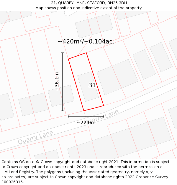 31, QUARRY LANE, SEAFORD, BN25 3BH: Plot and title map