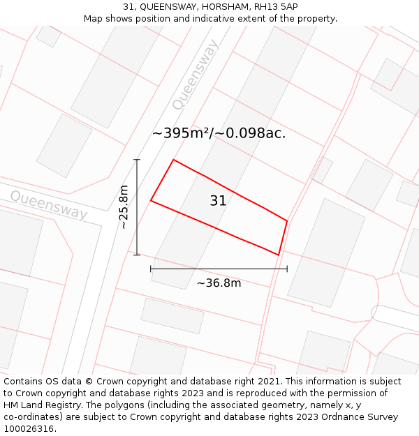 31, QUEENSWAY, HORSHAM, RH13 5AP: Plot and title map