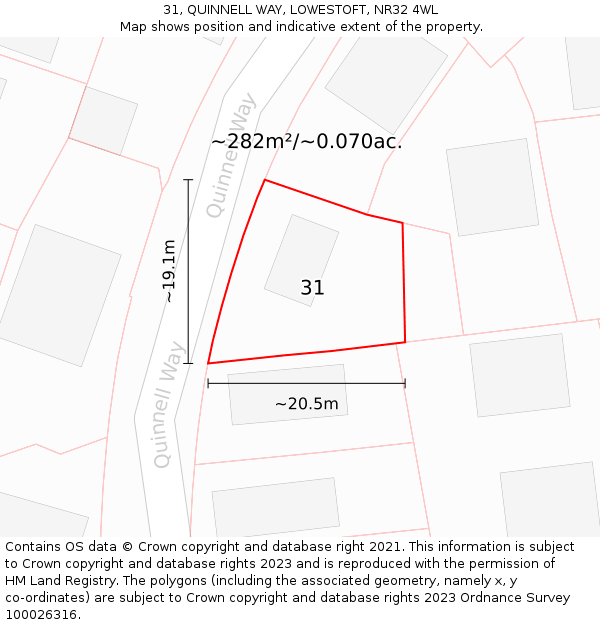 31, QUINNELL WAY, LOWESTOFT, NR32 4WL: Plot and title map
