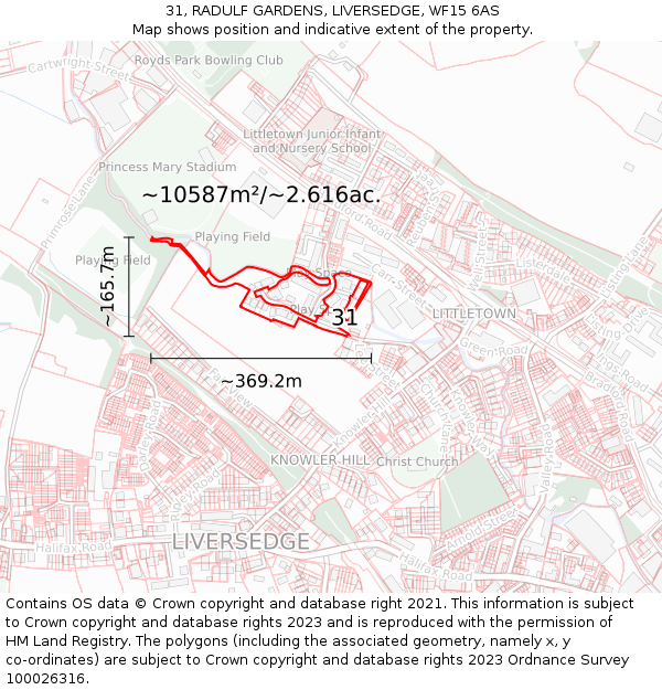 31, RADULF GARDENS, LIVERSEDGE, WF15 6AS: Plot and title map
