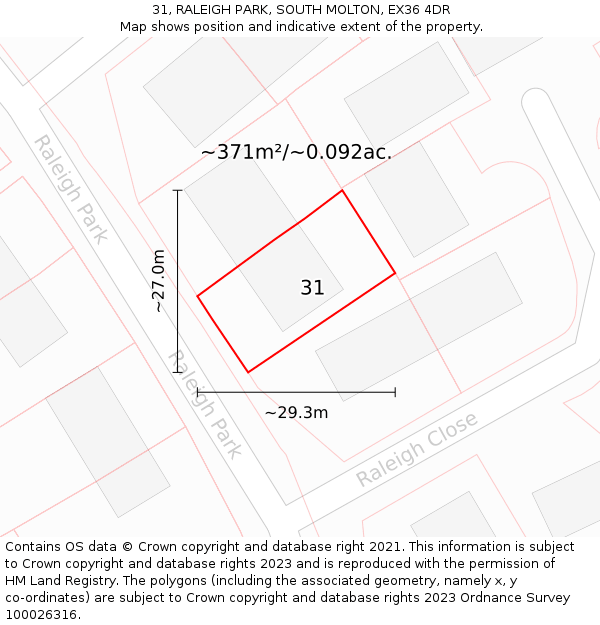 31, RALEIGH PARK, SOUTH MOLTON, EX36 4DR: Plot and title map