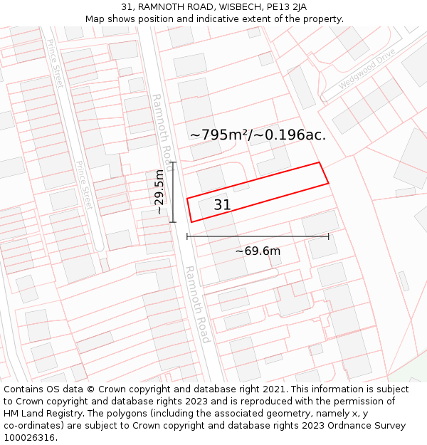 31, RAMNOTH ROAD, WISBECH, PE13 2JA: Plot and title map