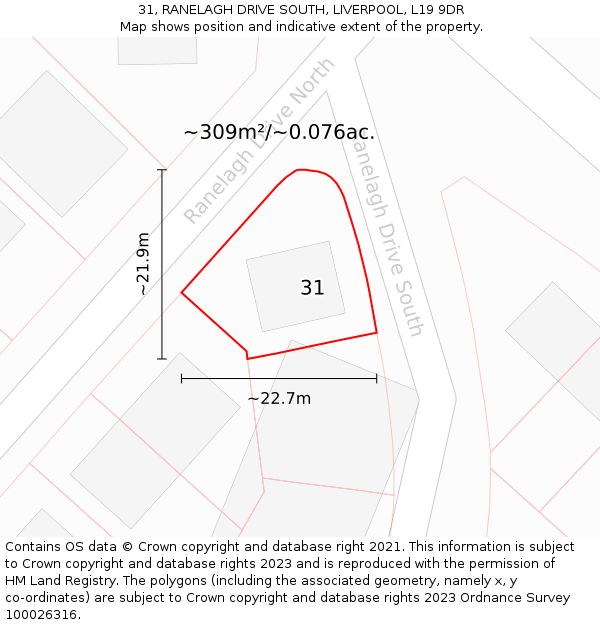 31, RANELAGH DRIVE SOUTH, LIVERPOOL, L19 9DR: Plot and title map