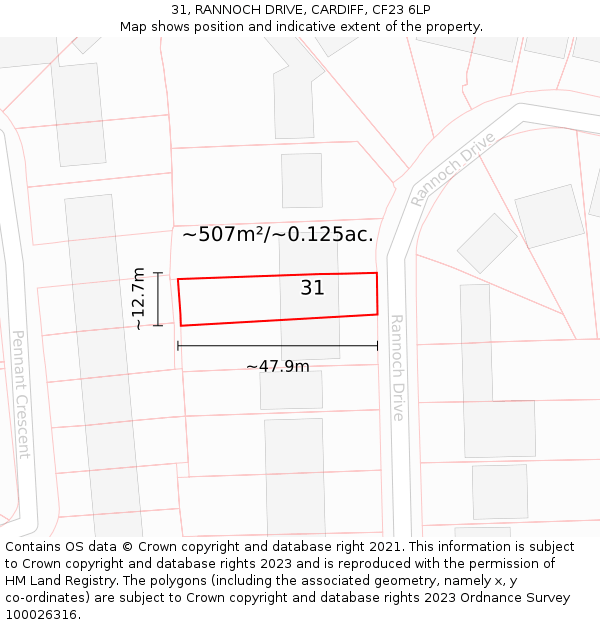 31, RANNOCH DRIVE, CARDIFF, CF23 6LP: Plot and title map