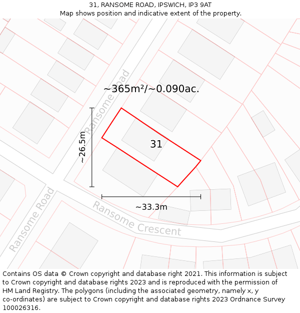 31, RANSOME ROAD, IPSWICH, IP3 9AT: Plot and title map