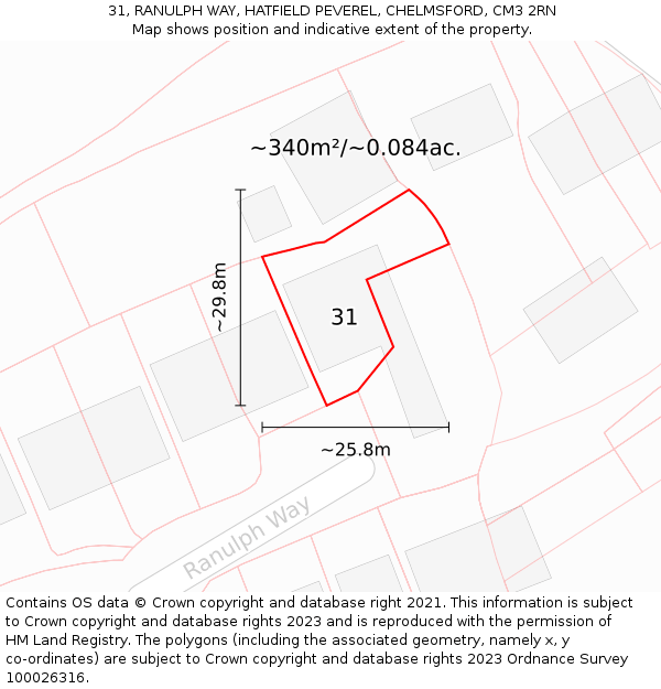 31, RANULPH WAY, HATFIELD PEVEREL, CHELMSFORD, CM3 2RN: Plot and title map