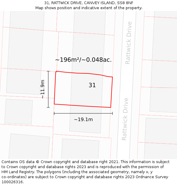 31, RATTWICK DRIVE, CANVEY ISLAND, SS8 8NF: Plot and title map