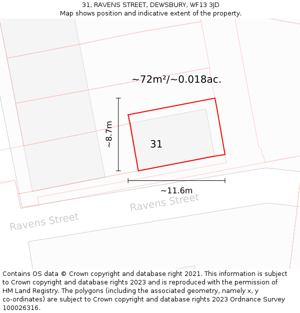 31, RAVENS STREET, DEWSBURY, WF13 3JD: Plot and title map