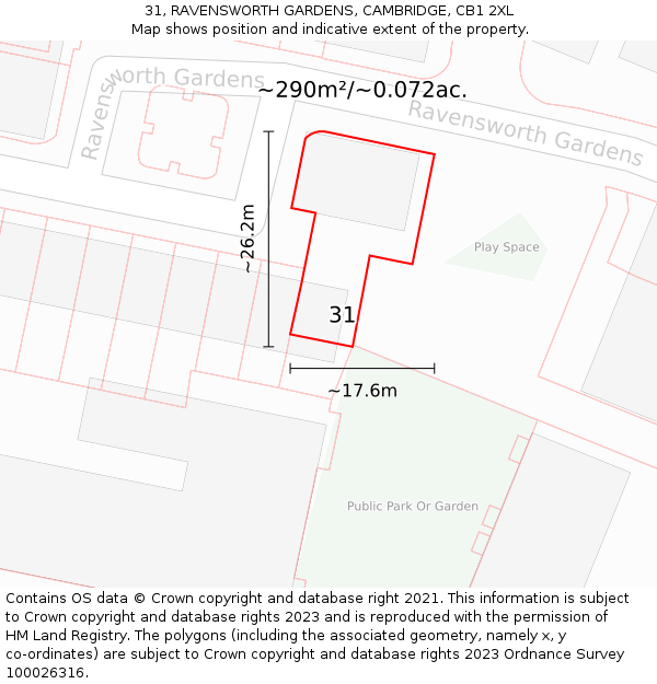 31, RAVENSWORTH GARDENS, CAMBRIDGE, CB1 2XL: Plot and title map