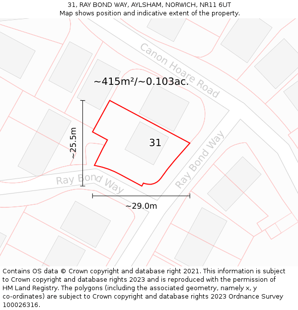 31, RAY BOND WAY, AYLSHAM, NORWICH, NR11 6UT: Plot and title map