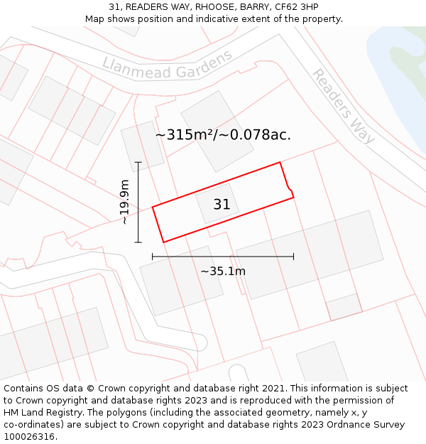 31, READERS WAY, RHOOSE, BARRY, CF62 3HP: Plot and title map