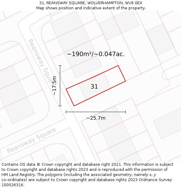 31, REANSWAY SQUARE, WOLVERHAMPTON, WV6 0EX: Plot and title map