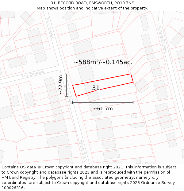 31, RECORD ROAD, EMSWORTH, PO10 7NS: Plot and title map