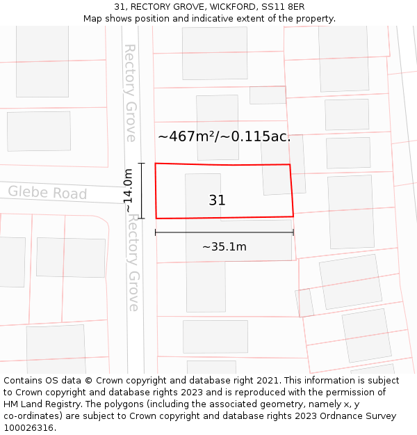 31, RECTORY GROVE, WICKFORD, SS11 8ER: Plot and title map