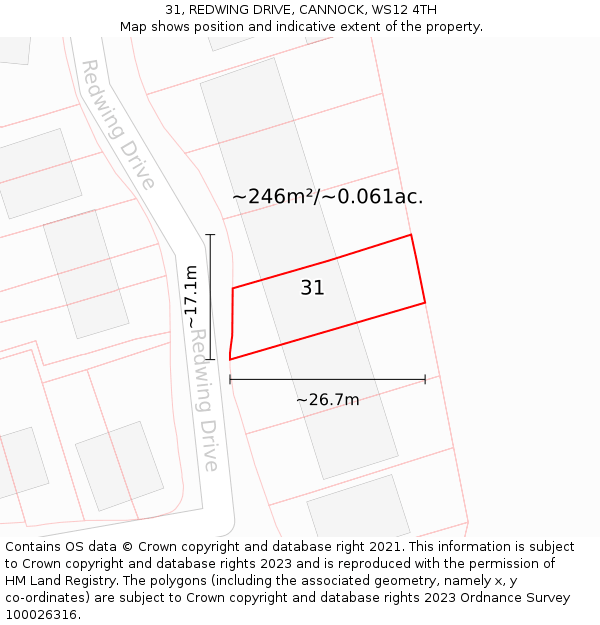 31, REDWING DRIVE, CANNOCK, WS12 4TH: Plot and title map