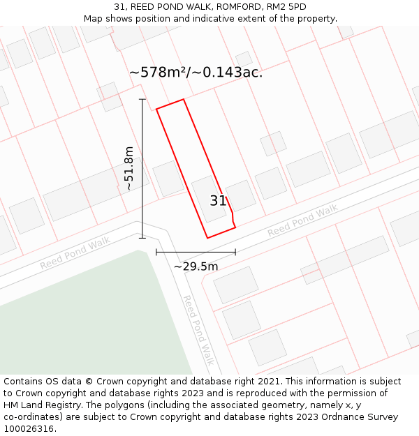 31, REED POND WALK, ROMFORD, RM2 5PD: Plot and title map