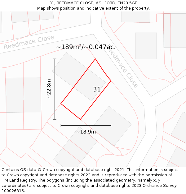 31, REEDMACE CLOSE, ASHFORD, TN23 5GE: Plot and title map