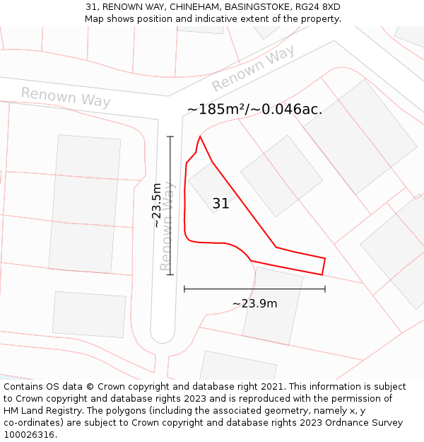 31, RENOWN WAY, CHINEHAM, BASINGSTOKE, RG24 8XD: Plot and title map